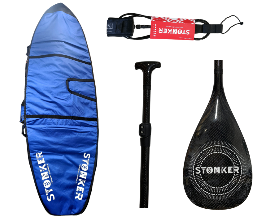 Stonker Small Adjustable Carbon Paddle, Board Bag & Leash Package - Riders under 5'10"